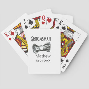 Jeu De Cartes Groomsman ajouter nom date année col gris arc text