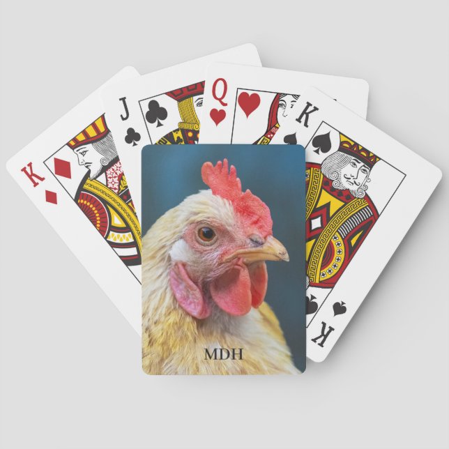 Jeu De Cartes Gros plan sur le poulet Monogramme personnalisé (dos)