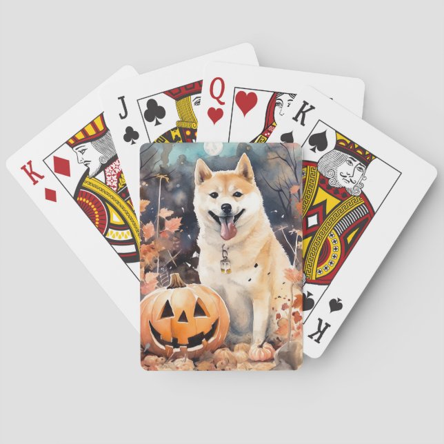 Jeu De Cartes Halloween Akita Avec Peur Citrouille (dos)