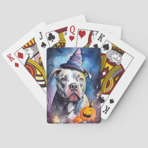 Jeu De Cartes Halloween American Staffordshire avec citrouilles
