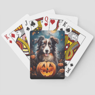 Jeu De Cartes Halloween Berger Australien avec Citrouilles Épouv