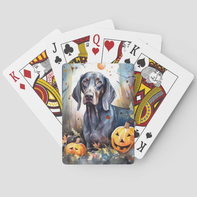 Jeu De Cartes Halloween Bluetick Coonhound avec citrouilles effr (dos)