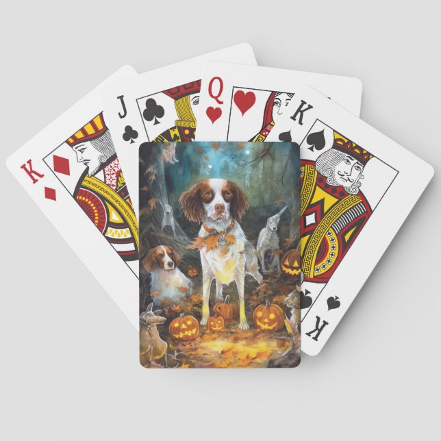 Jeu De Cartes Halloween Brittany Spaniel avec citrouilles effray (dos)