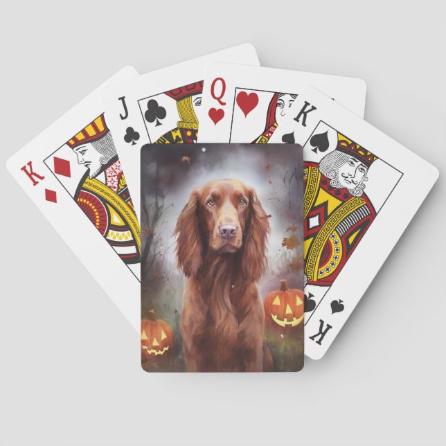 Jeu De Cartes Halloween Irish Red Setter avec citrouilles effray (dos)