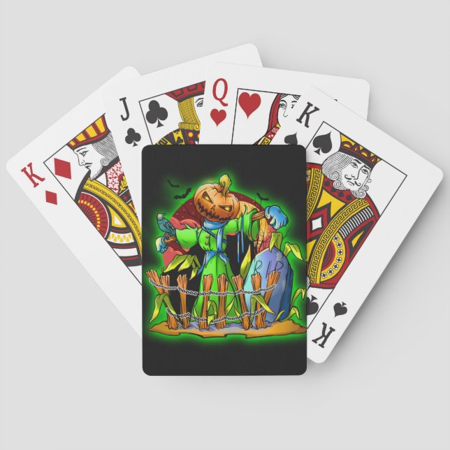 Jeu De Cartes Halloween Lady Scarecrow Citrouille Head RIP Bats (dos)