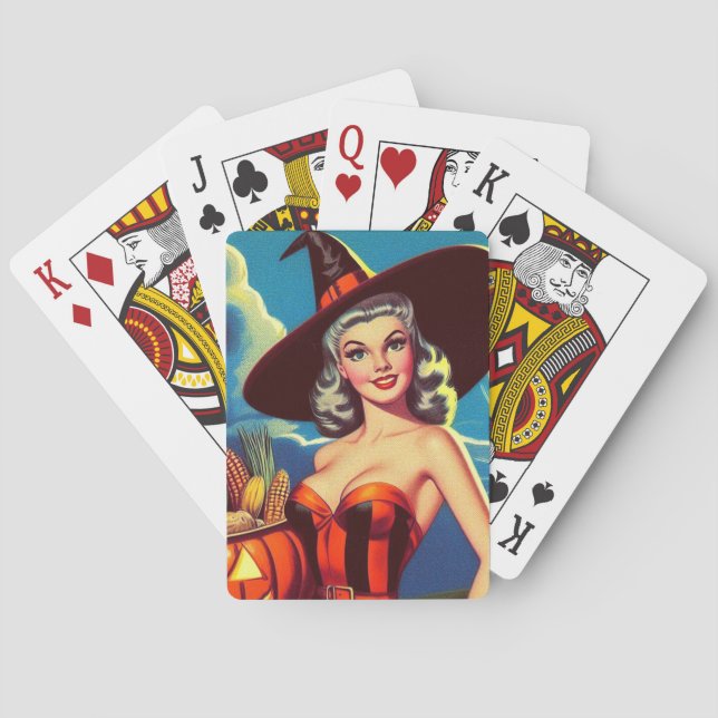 Jeu De Cartes Halloween rétro Pin-up sorcière (dos)