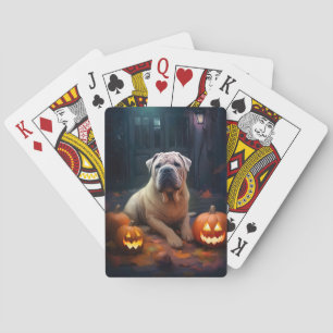 Jeu De Cartes Halloween Shar Pei Avec La Peur Citrouille