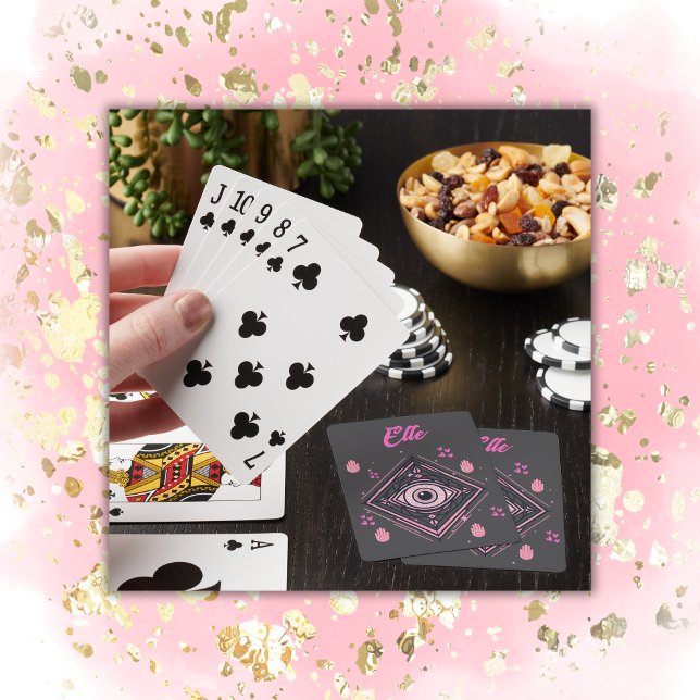 Jeu De Cartes Hamsa main avec le mal oeil et les coeurs rose sur (Créateur téléchargé)