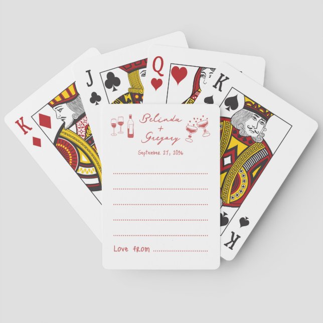 Jeu De Cartes Hand Drawn Illustrations Doodle Wedding Guest Book (dos)