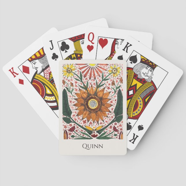Jeu De Cartes Hand Painted Botanical Symmetry with Name (dos)
