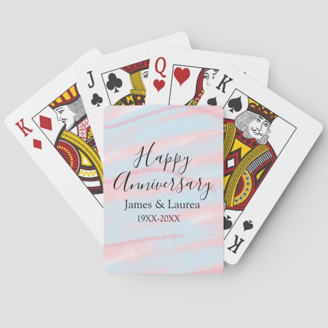 Jeu De Cartes Happy anniversary wedding name date year pastel  (dos)