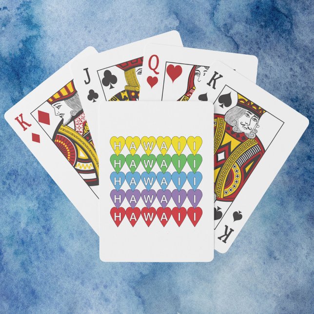 Jeu De Cartes Hawaii Hearts Rainbow (A deck of playing cards that says Hawaii inside rainbow color hearts.)