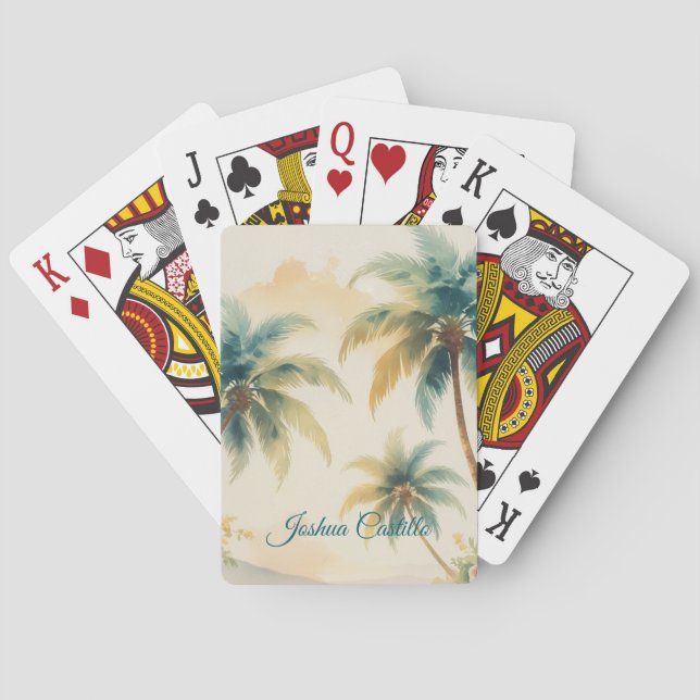 Jeu De Cartes Hawaii Palmiers Calligraphie Simple Nom Profession (dos)