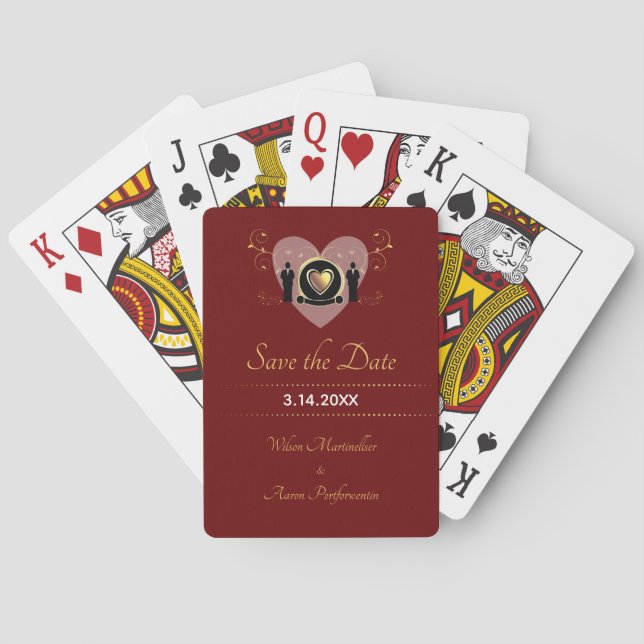 Jeu De Cartes Heart Burgundy Homme Mariage LGBTQ Enregistrer la  (dos)
