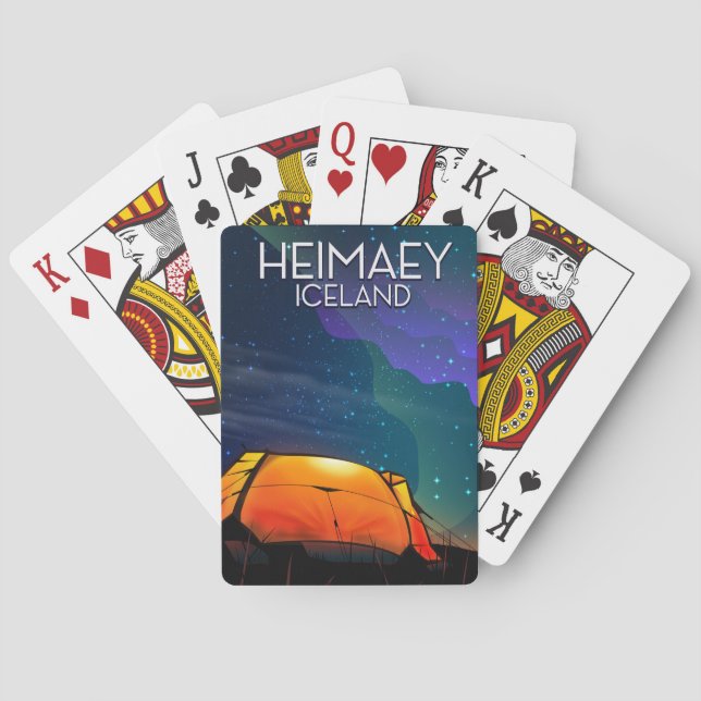 Jeu De Cartes Heimaey, île, affiche de vacances en camping. (dos)