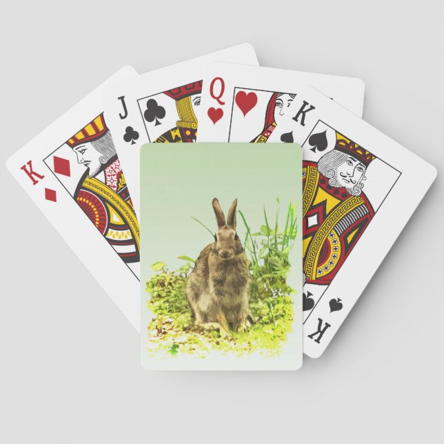Jeu De Cartes Herbe verte avec lapin lapin Brown Jouer aux carte (dos)