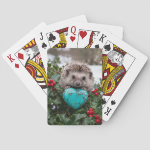 Jeu De Cartes Hérisson mignon de décembre avec cœur turquoise