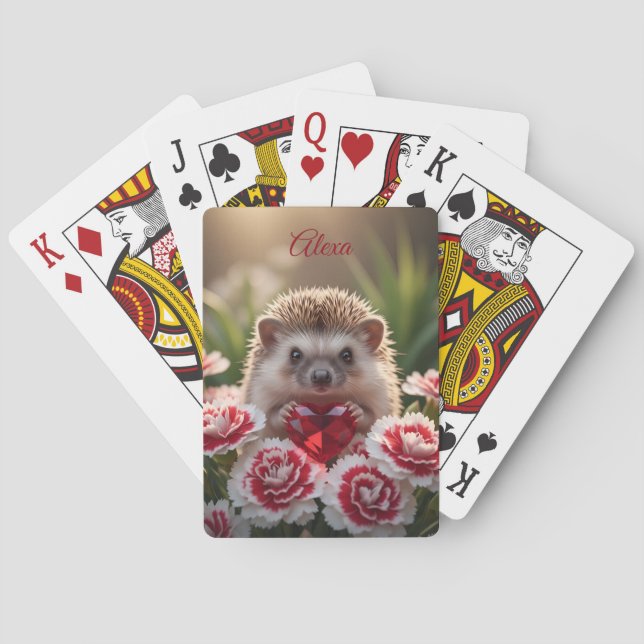 Jeu De Cartes Hérisson mignon de janvier avec cœur de grenat (dos)