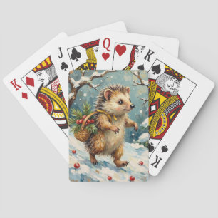 Jeu De Cartes Hérisson vintage avec panier de baies de Noël