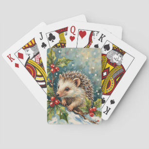 Jeu De Cartes Hérisson Vintage Parmi les Feuilles de Houx Noël