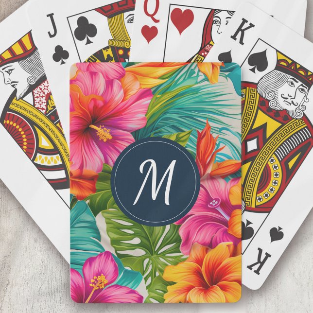 Jeu De Cartes Hibiscus floral tropical Monogramme (Créateur téléchargé)