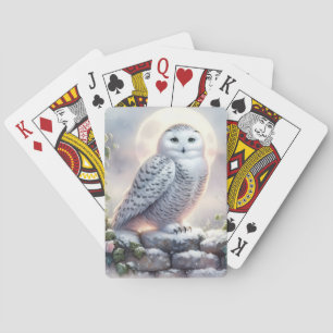 Jeu De Cartes Hibou des neiges dans un jardin d'hiver au clair d