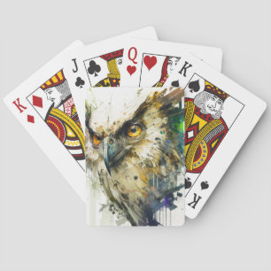 Jeu De Cartes Hibou Portrait animal Peinture de la faune Forêt f