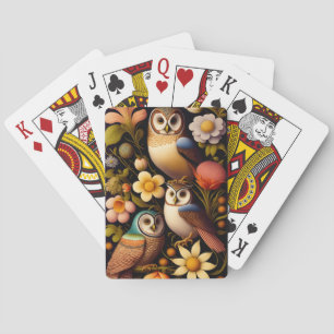 Jeu De Cartes Hiboux & Fleurs Cartes de poker d'art folkloriqu