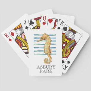 Jeu De Cartes Hippocampe à l'aquarelle Plage Côtière