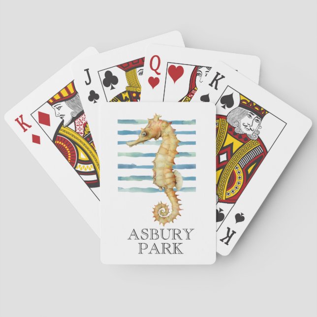 Jeu De Cartes Hippocampe à l'aquarelle Plage Côtière  (dos)
