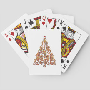 Jeu De Cartes Hippocampe Festif Portant un Chapeau de Père Noël 