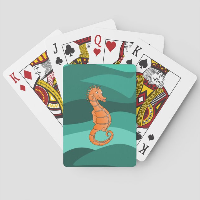 Jeu De Cartes Hippocampe orange dans la mer tourbillonnante vert (dos)