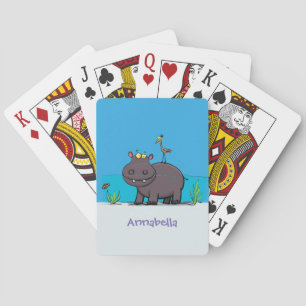 Jeu De Cartes Hippopotame drôle mignon avec dessin animé d'oisea