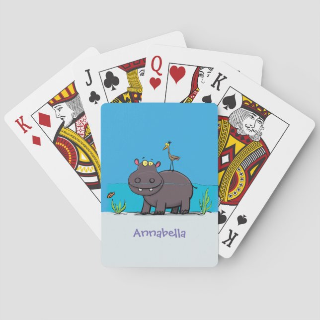 Jeu De Cartes Hippopotame drôle mignon avec dessin animé d'oisea (dos)