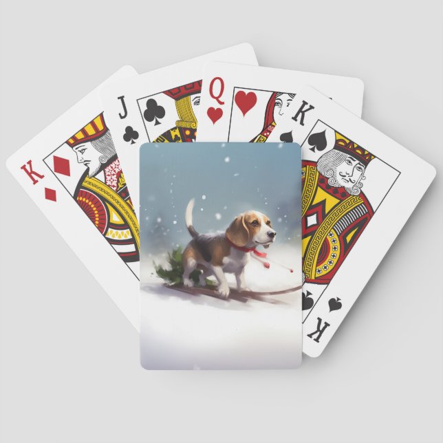 Jeu De Cartes hiver de neige de Noël beagle (dos)