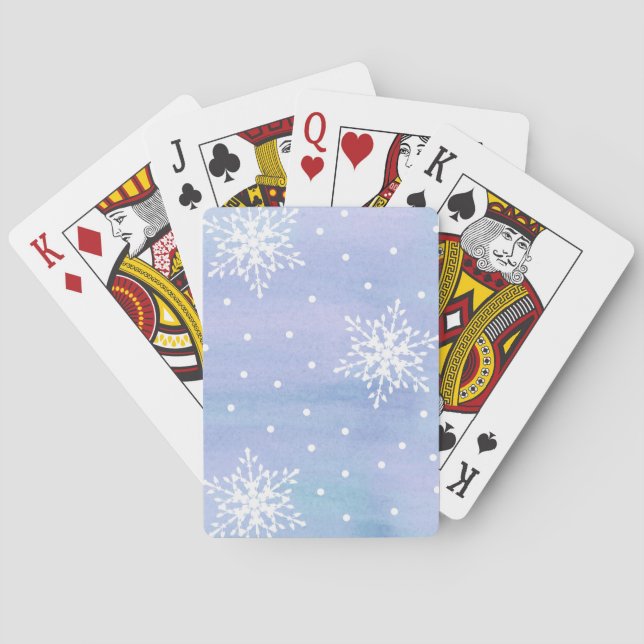 Jeu De Cartes Hiver Purple Ciel bleu Blanc Snowflakes Pois (dos)