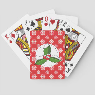 Jeu De Cartes Holly Berry on Red White Snowflakes
