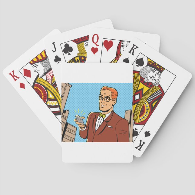 Jeu De Cartes Homme de style BD regardant un téléphone portable (dos)