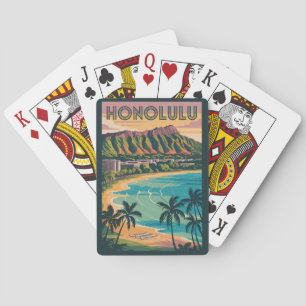 Jeu De Cartes Honolulu Hawaii Illustration Voyage Art Vintage