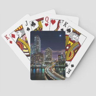 Jeu De Cartes Horizon de ville de Miami avec le pont la nuit