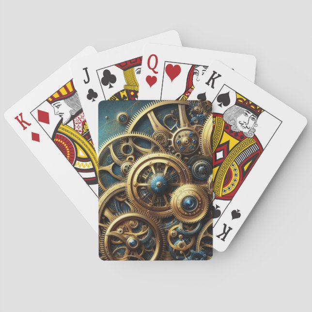 Jeu De Cartes Horloge Steampunk Or et Turquoise (dos)