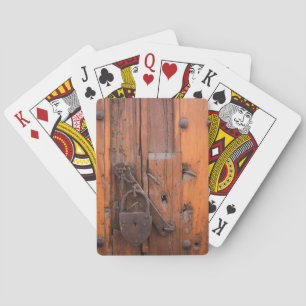 Jeu De Cartes Horloge sur porte en bois