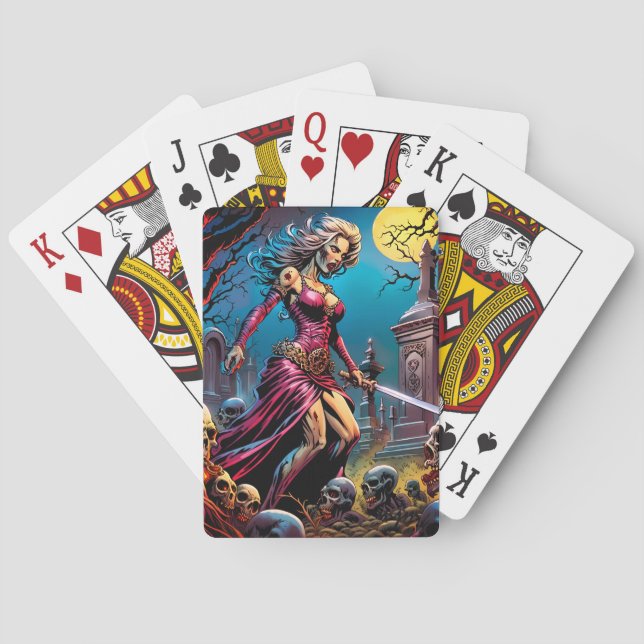 Jeu De Cartes Horreur fille Zombie avec épée (dos)