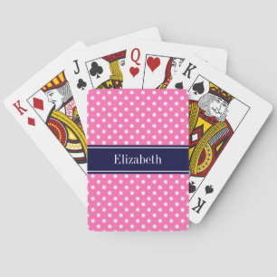 Jeu De Cartes Hot Pink #2 Wht Polka Dots Navy Blue Name monogram