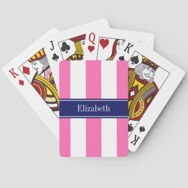 Jeu De Cartes Hot Pink #2 XL Stripes, Navy 5c Nom Monogram (dos)