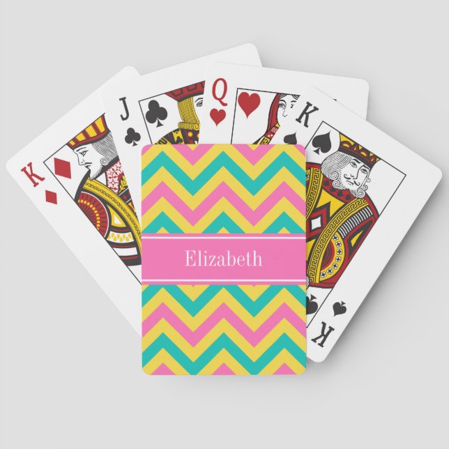 Jeu De Cartes HotPink2 Ananas Turquoise LG Chevron Nom Monogramm (dos)