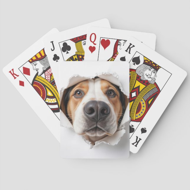 Jeu De Cartes Hound Dog Peeking À Travers Torn Papier Trou (dos)