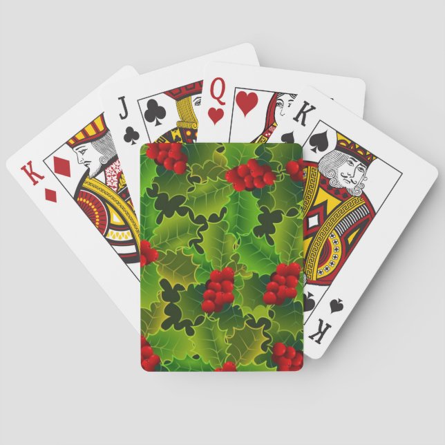 Jeu De Cartes Houx vert avec des baies rouges (dos)