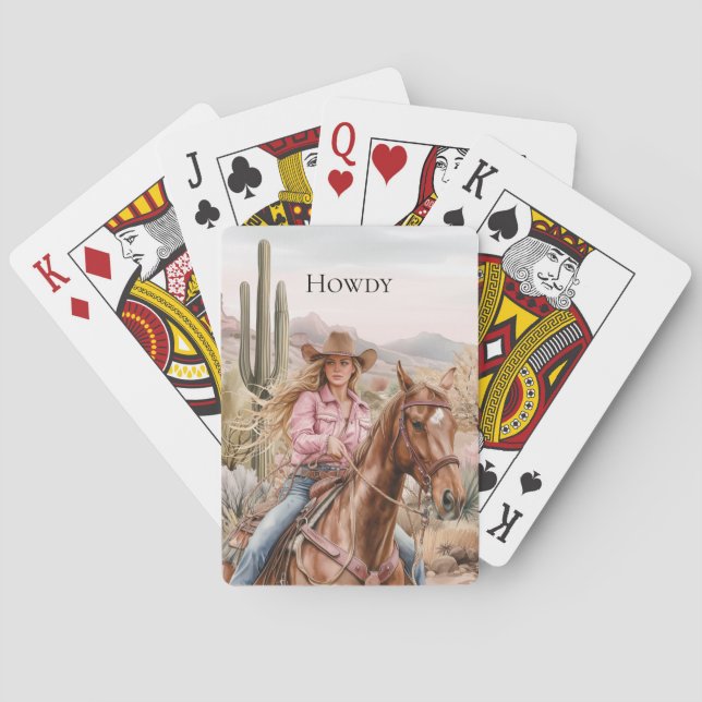 Jeu De Cartes Howdy Cowgirl en rose sur cheval (dos)