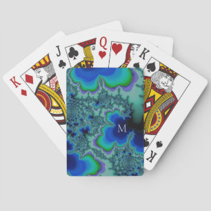 Jeu De Cartes Huitres fractales rayées bleues et vertes Monogram